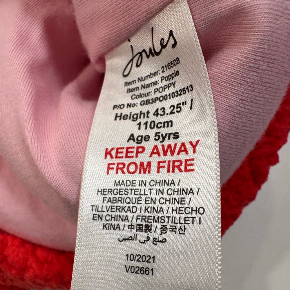 Joules Poppy Red Fleece Pullover Jacket Coat Toddler Kids Unisex Size 5 Year - Picture 9 of 10